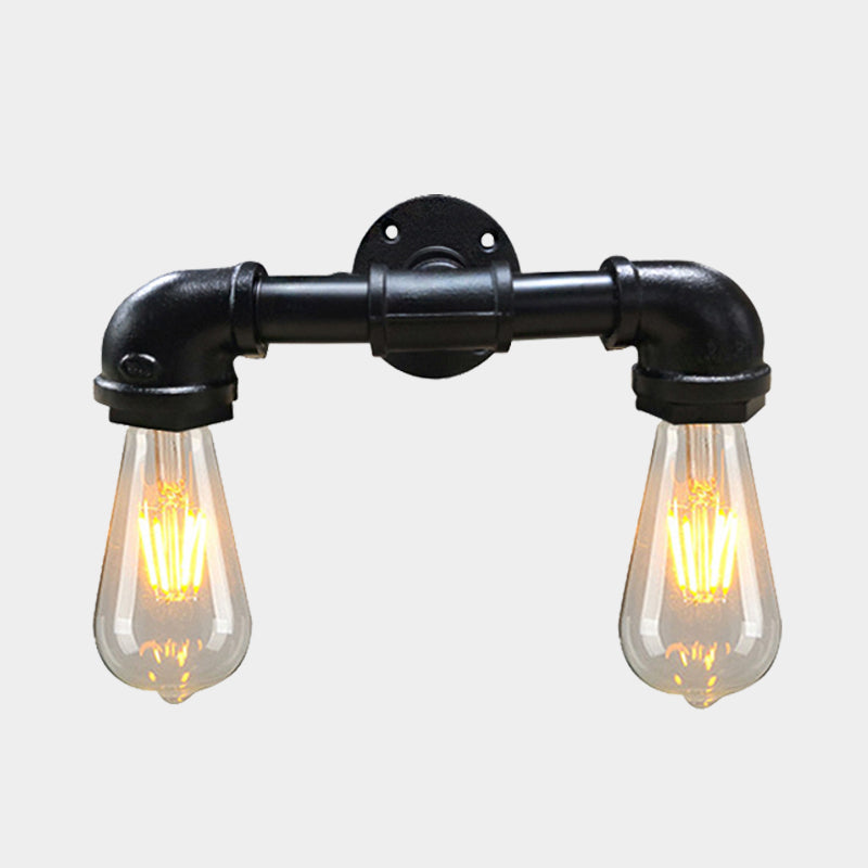 BowLift | Metal Bare Bulb Wall Lamp Light Fixture Farmhouse 2-Head Coffee House Wall Mount Lamp in Black/Rust