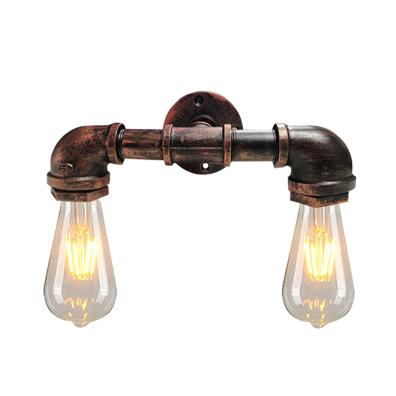 BowLift | Metal Bare Bulb Wall Lamp Light Fixture Farmhouse 2-Head Coffee House Wall Mount Lamp in Black/Rust