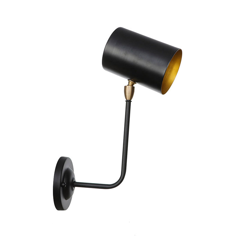BowLift | Antiqued Right Angle Arm Wall Lamp 1 Lamp 6"/10" T Iron Wall Mounted Light in Black and Inner Gold with Cylindrical Shade