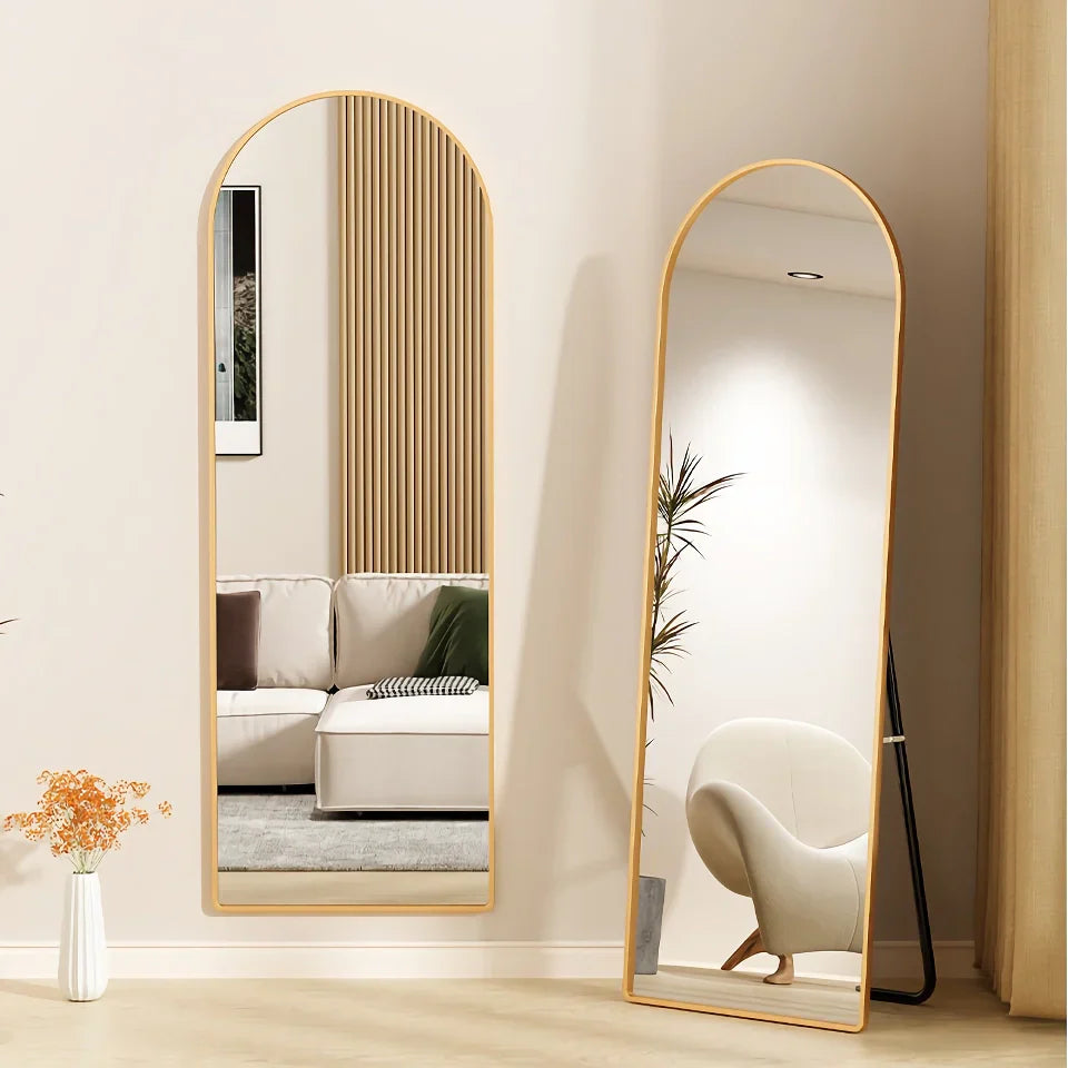BowLift | 18" x 58" Arched Full Length Mirror with Stand – Elegant Gold Design