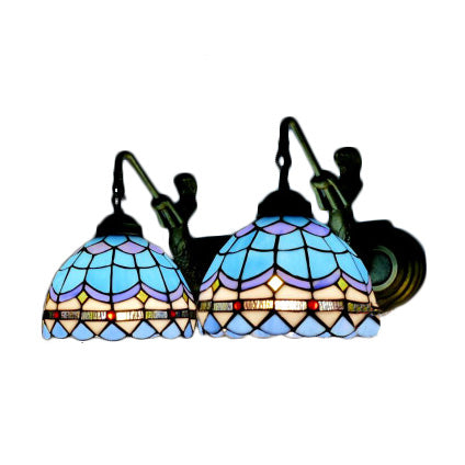 BowLift | Dome Wall Lamp Mediterranean Blue Glass 2 Heads 16"/18" Wide Antique Bronze Wall Mounted Lamp