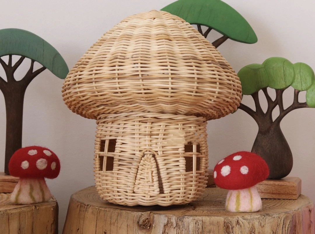 BowLift | Handcrafted Rattan Mushroom House Ornament – Beautiful Woven Decoration for Home