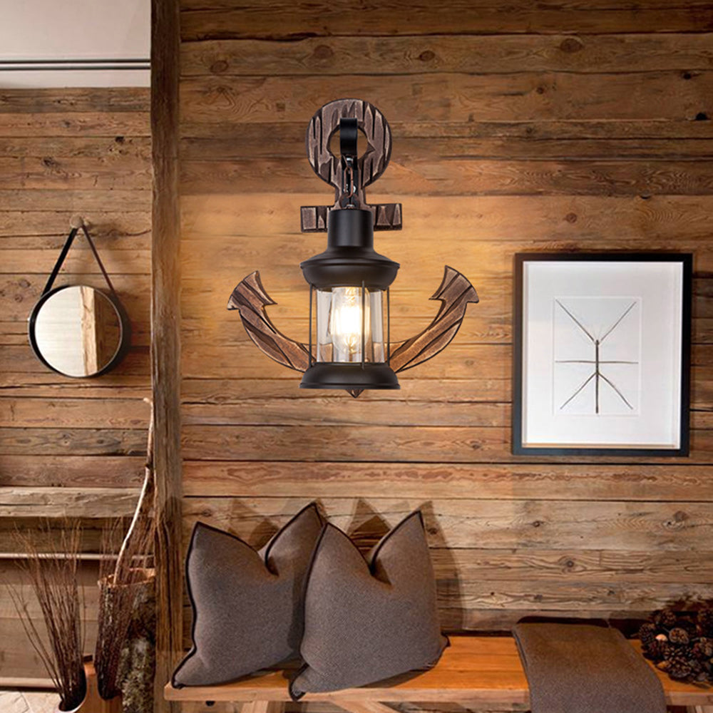 BowLift | Vintage Anchor LED Wall Light - Industrial Metal & Wood for Dining Room/Living Room