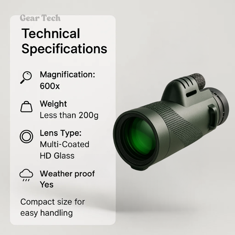 BowLift | Compact 600x Ultra-Zoom Monocular | HD Lens, Lightweight & Perfect for Hiking, Birdwatching, and Sports Events