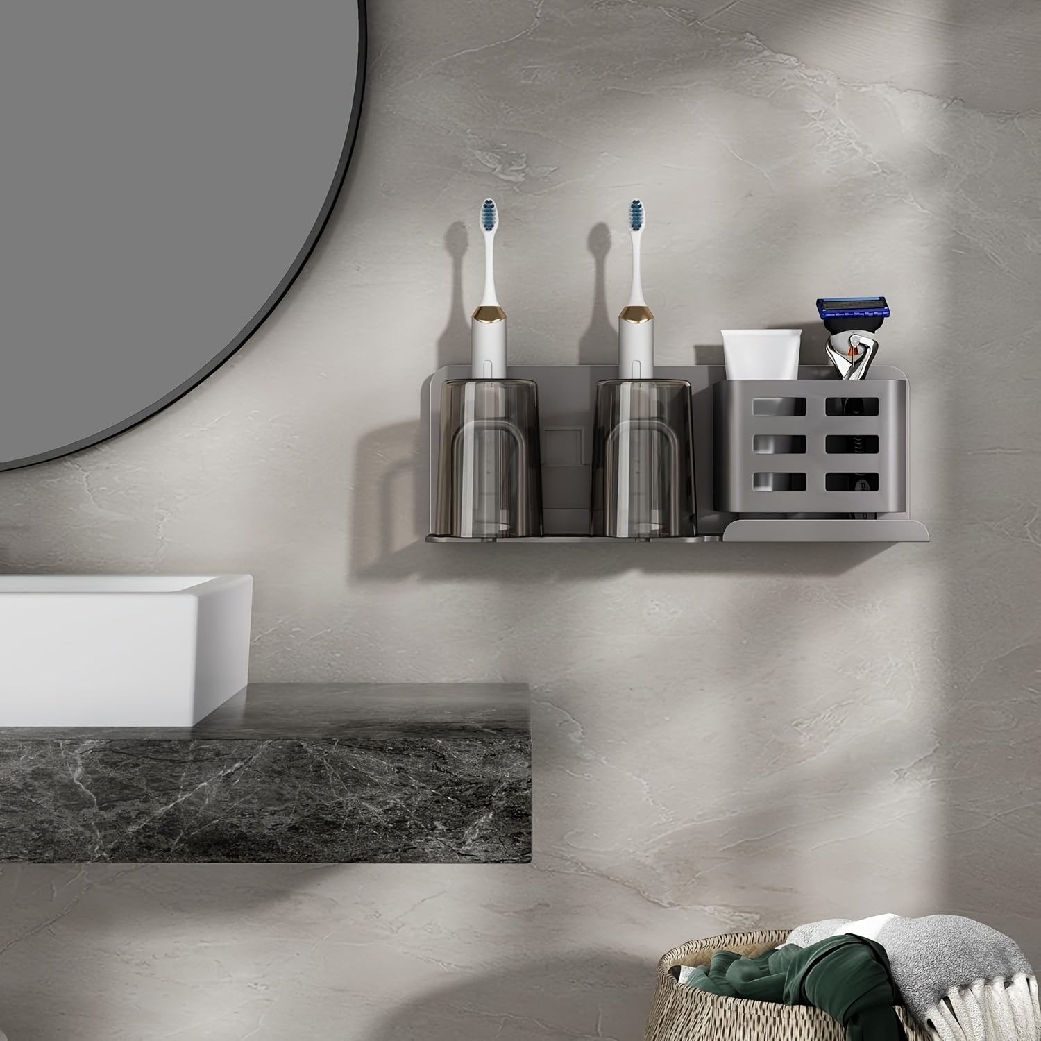 BowLift | BristleHub Wall-Mounted Electric Toothbrush Holder – Aluminium Bathroom Organiser with Drainage Holes