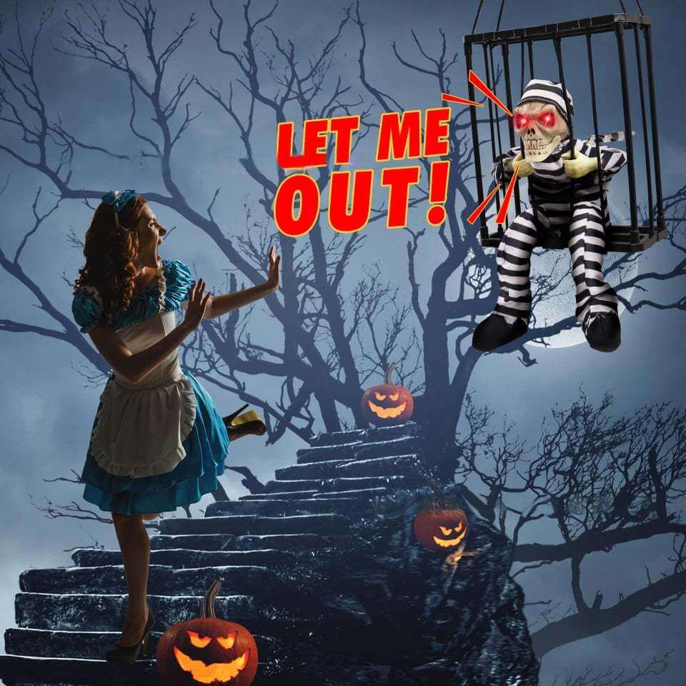 BowLift | Halloween Decoration – Movable Prisoner in Cage with Sound and Motion Sensor