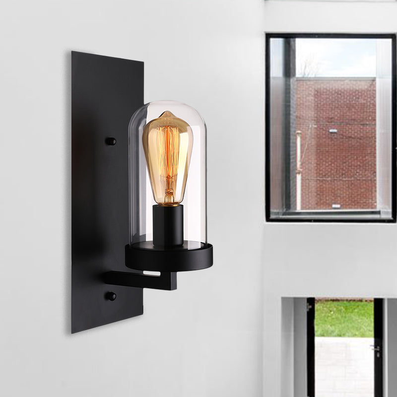 BowLift | A wall lamp with a capsule shade made of clear glass, industrial living room wall lighting in black