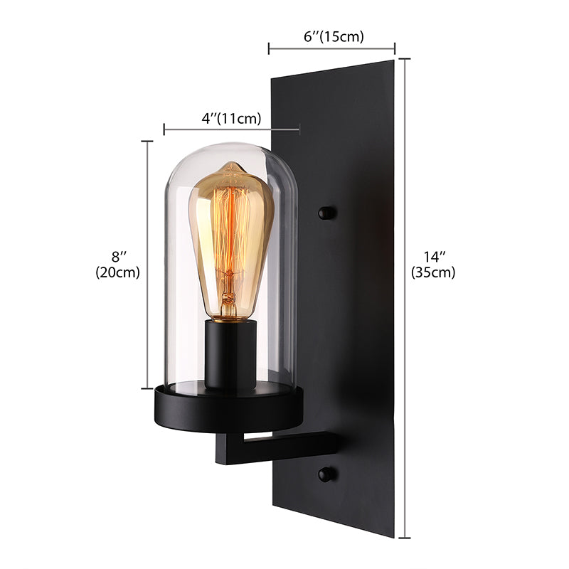 BowLift | A wall lamp with a capsule shade made of clear glass, industrial living room wall lighting in black