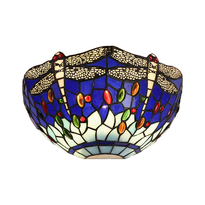 BowLift | Semi-circular wall lamp with dragonfly and decorative Tiffany glass wall light in red/blue for café