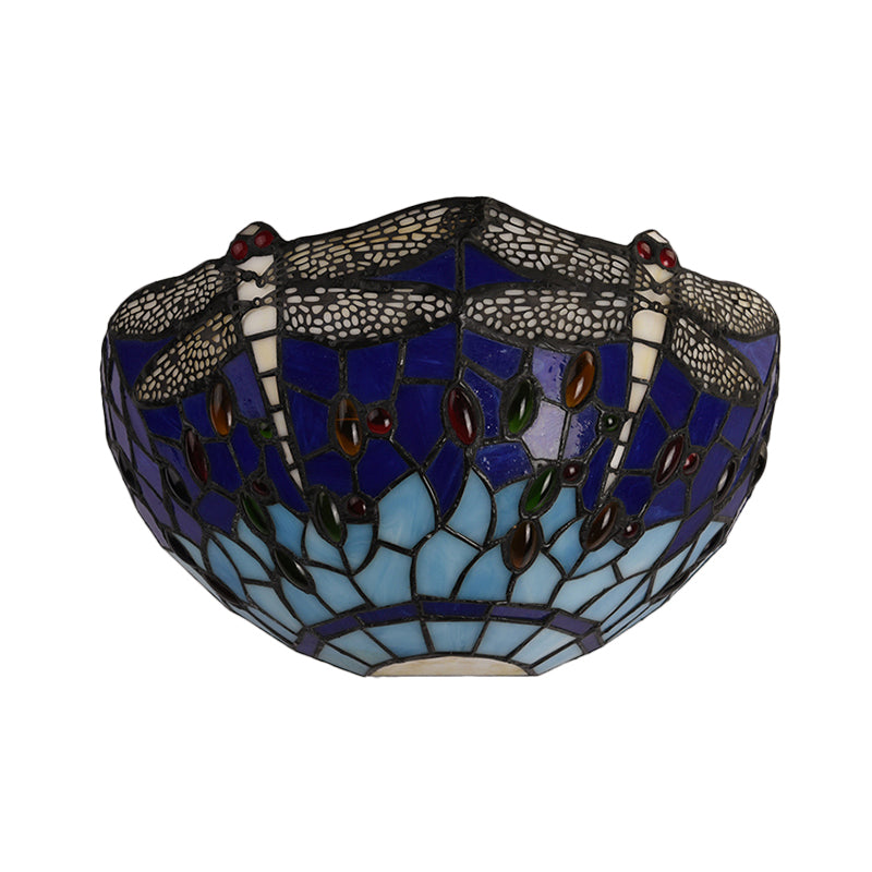 BowLift | Semi-circular wall lamp with dragonfly and decorative Tiffany glass wall light in red/blue for café