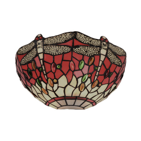 BowLift | Semi-circular wall lamp with dragonfly and decorative Tiffany glass wall light in red/blue for café