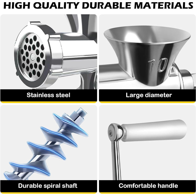 BowLift | Manual Meat Grinder with 1 Cutting Blade 1 Cutting Plate 3 Sausage Tubes Meat Mincer Sausage Maker