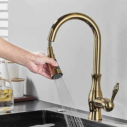 BowLift | Brass Kitchen Faucet Pull Out Mixer Sink Water Tap 360 Rotation Single Handle