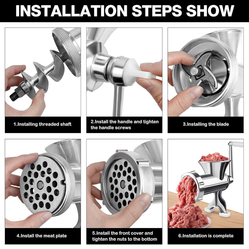 BowLift | Manual Meat Grinder with 1 Cutting Blade 1 Cutting Plate 3 Sausage Tubes Meat Mincer Sausage Maker
