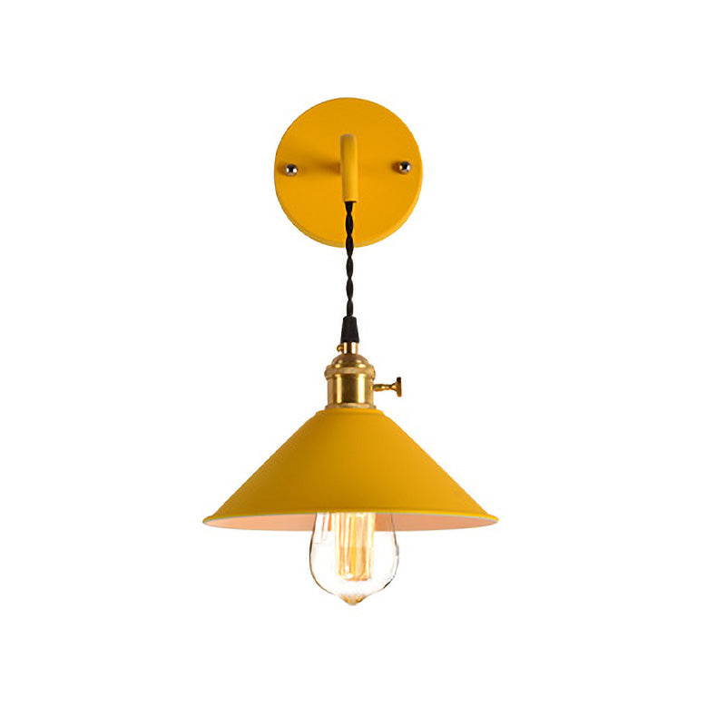 BowLift | Grey/Red conical wall lamp Vintage style metal 1 light bulb living room wall hanging lamp