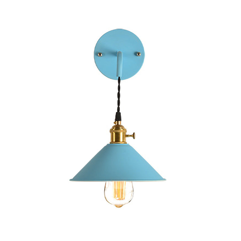 BowLift | Grey/Red conical wall lamp Vintage style metal 1 light bulb living room wall hanging lamp