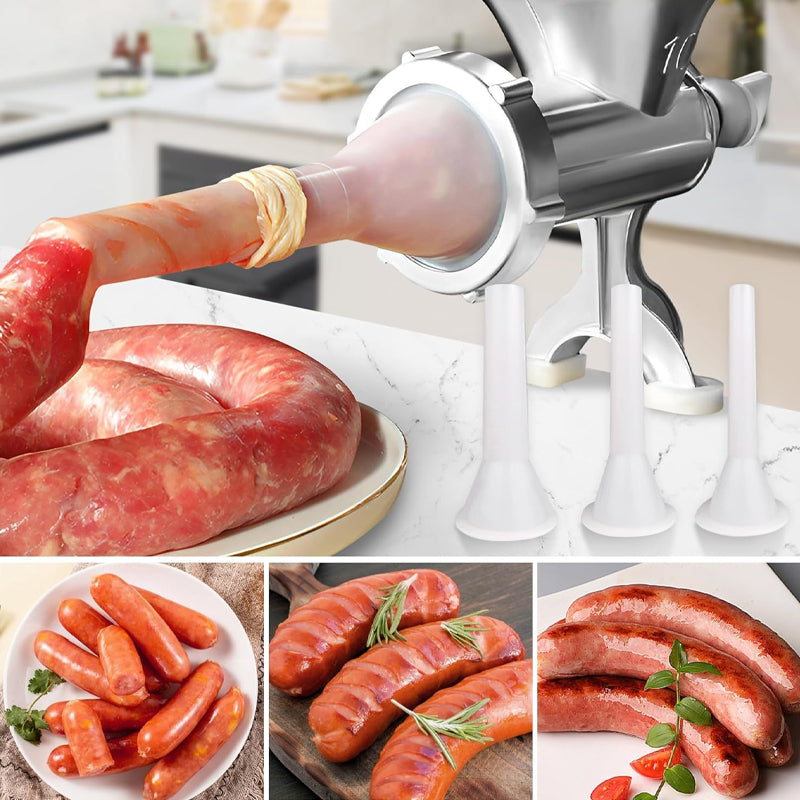 BowLift | Manual Meat Grinder with 1 Cutting Blade 1 Cutting Plate 3 Sausage Tubes Meat Mincer Sausage Maker