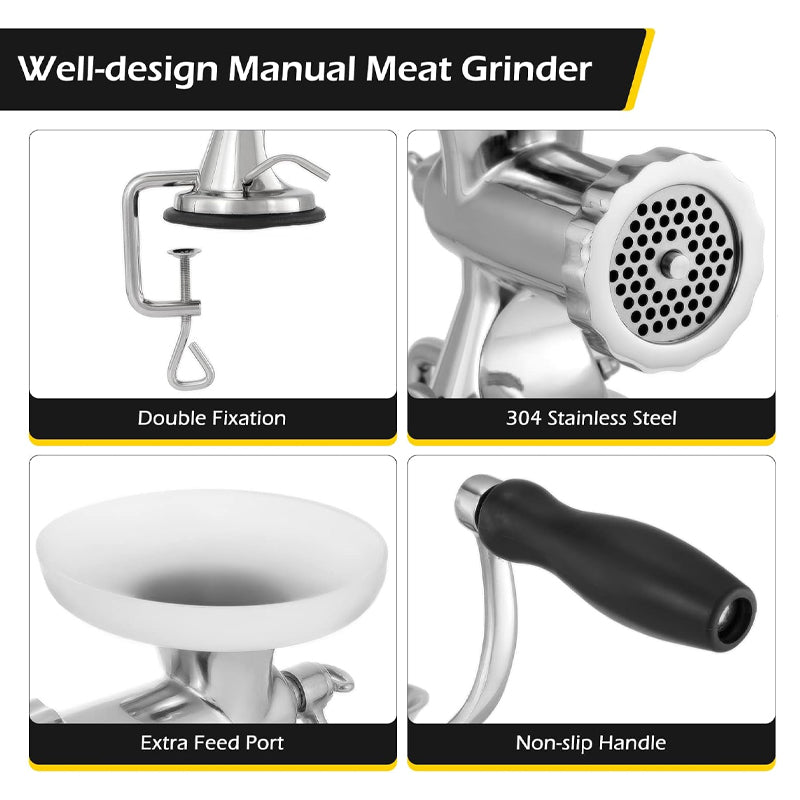 BowLift | Stainless Steel Manual Meat Grinder Meat Processor Hand Grinding Machine Sausage Stuffer Filler