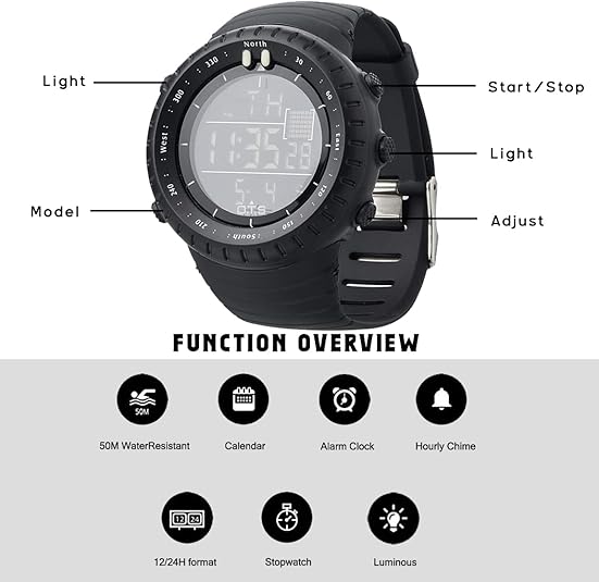 BowLift | Henry Waterproof Men’s Digital Sports Watch – Shockproof, Tactical & LED Backlit Outdoor Timepiece