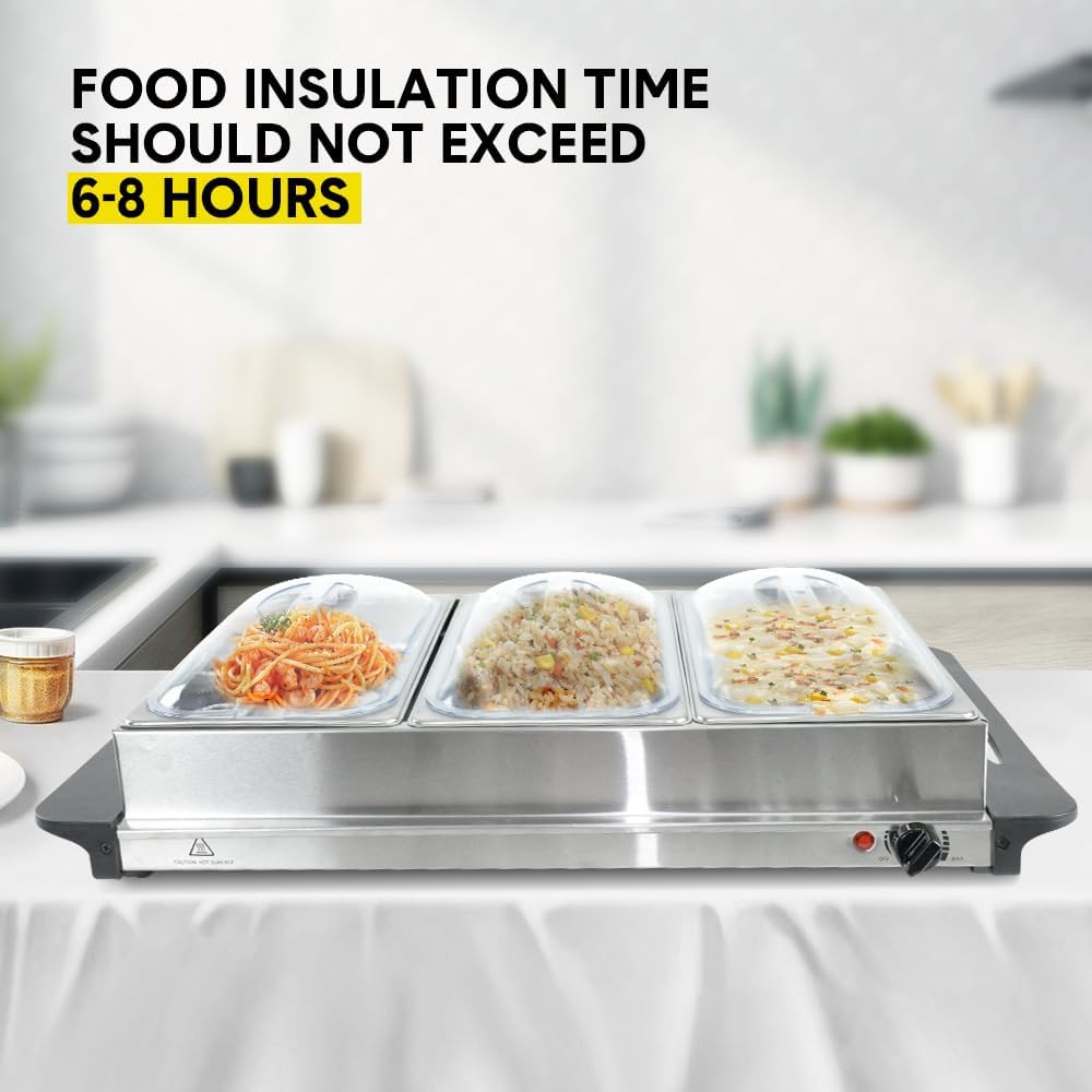 BowLift | Electric Buffet Food Warmer with 3 × 2.5L Trays & Temperature Control – Valtero