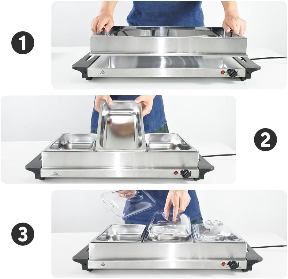 BowLift | Electric Buffet Food Warmer with 3 × 2.5L Trays & Temperature Control – Valtero