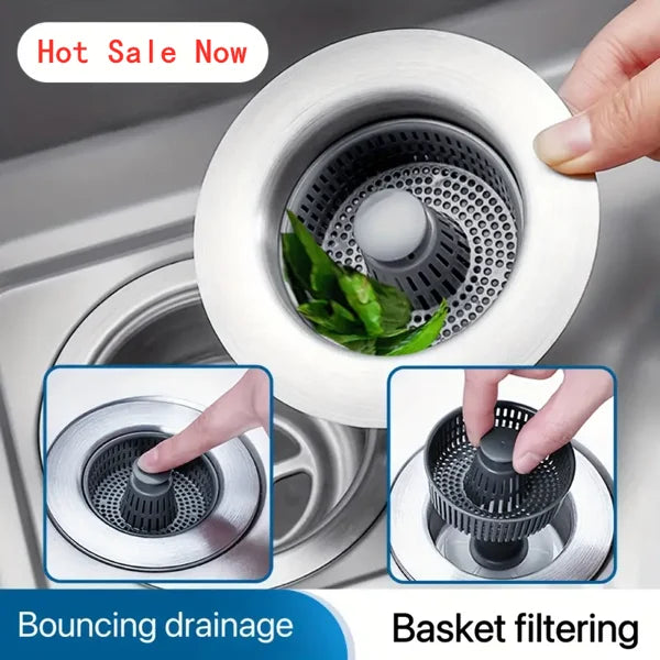 BowLift | Drain Strainer & Stopper | 304 Stainless Steel + ABS | Anti-Clog Basket | Fits Standard Kitchen Sinks