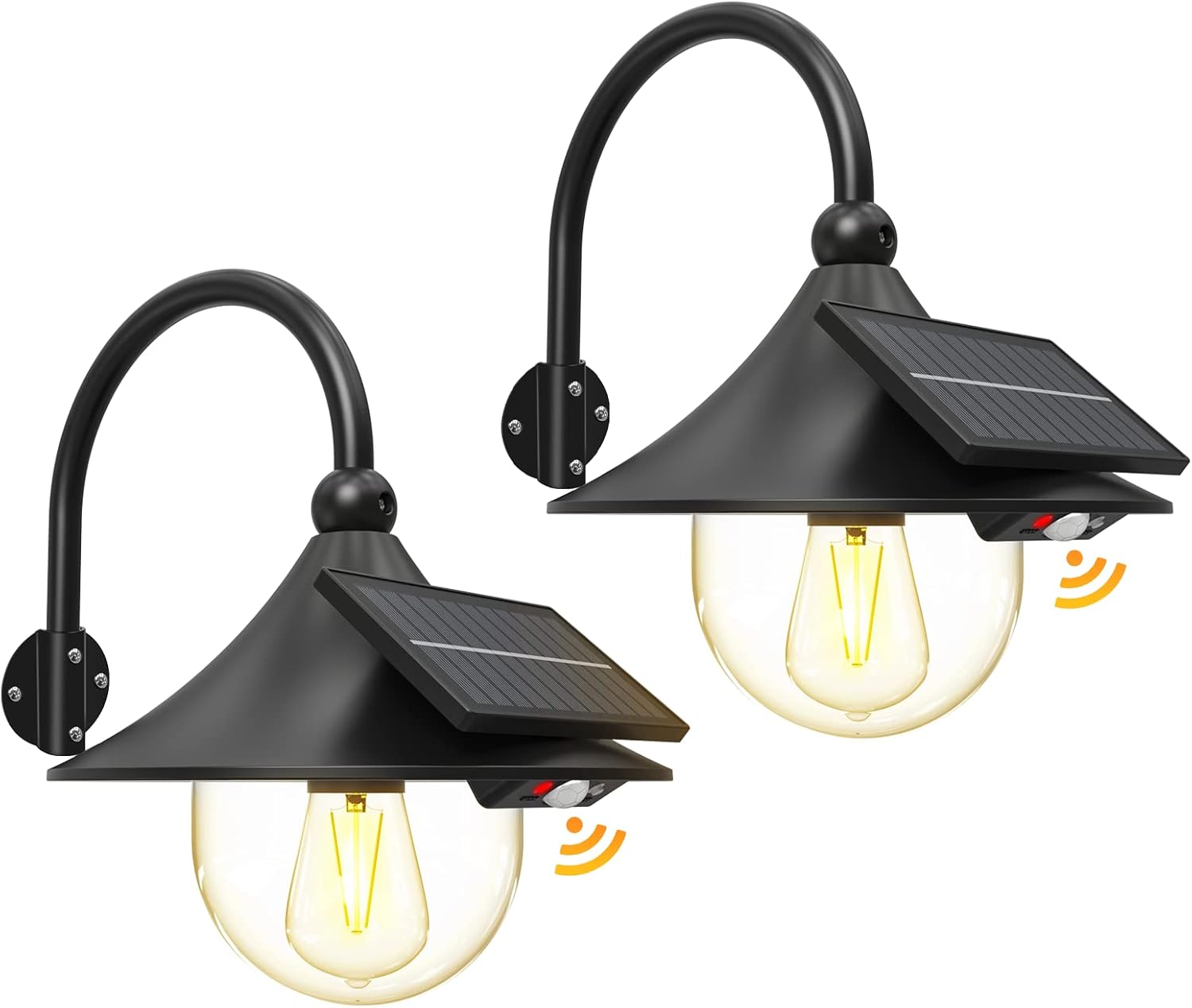 BowLift | Solar Motion Barn Wall Lights with 3 Modes & Gooseneck Design (2 Pack) – Halden