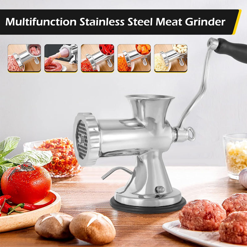BowLift | Stainless Steel Manual Meat Grinder Meat Processor Hand Grinding Machine Sausage Stuffer Filler