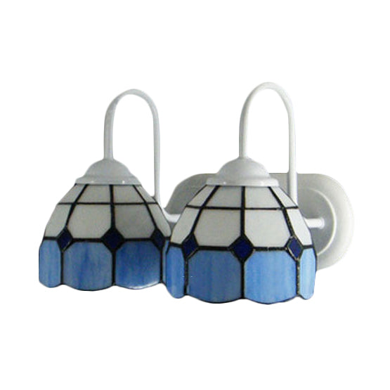 BowLift | Checkered Pattern Wall Lamp Baroque Blue/Orange Glass 2 Heads White Wall Lighting