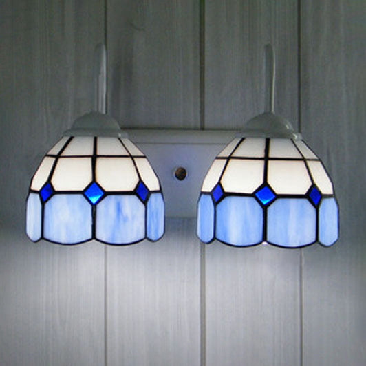 BowLift | Checkered Pattern Wall Lamp Baroque Blue/Orange Glass 2 Heads White Wall Lighting