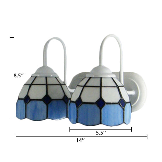 BowLift | Checkered Pattern Wall Lamp Baroque Blue/Orange Glass 2 Heads White Wall Lighting