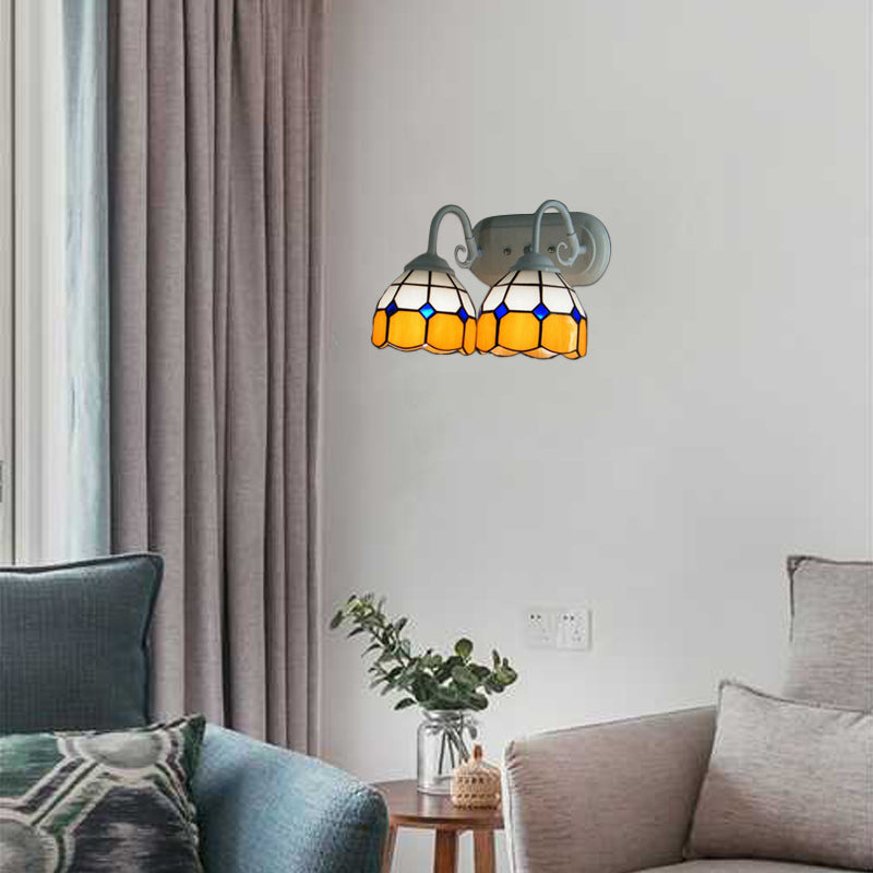 BowLift | Checkered Pattern Wall Lamp Baroque Blue/Orange Glass 2 Heads White Wall Lighting