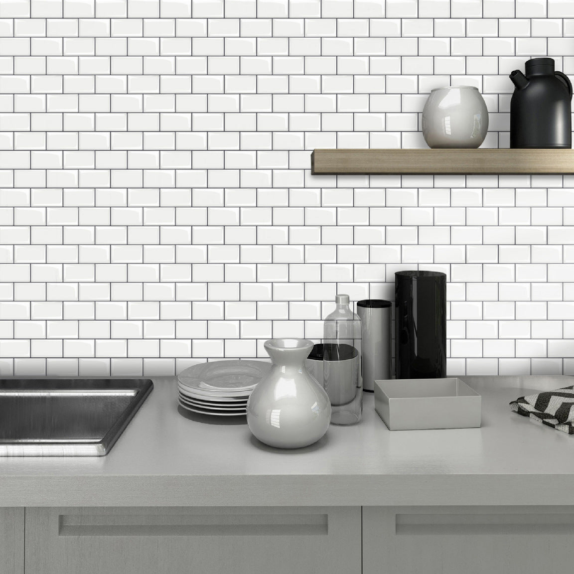 BowLift | 12"x 12" Resin Mosaic Tiles Square Self-Adhesive Tiles for Backsplash & Wall Tile