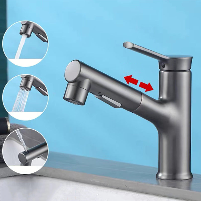 BowLift | Modern bathroom sink faucet with brass lever handles and swivel spout
