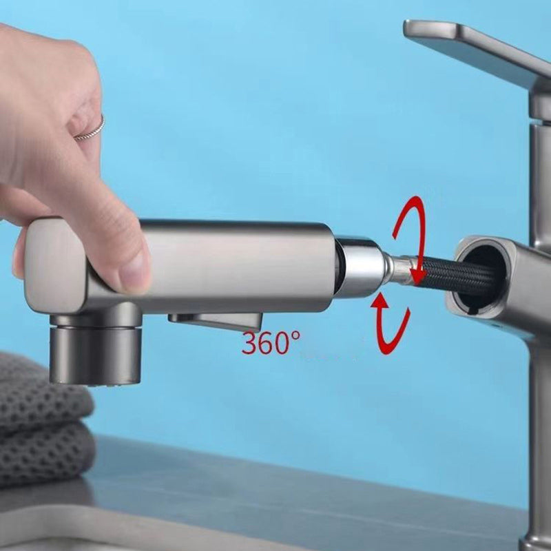 BowLift | Modern bathroom sink faucet with brass lever handles and swivel spout