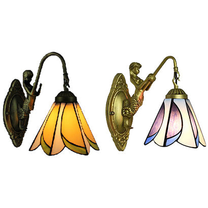 BowLift | 1 Head Petal Wall-mounted Light Tiffany Yellow/Blue-White Glass Wall Lamp With Siren Backplate