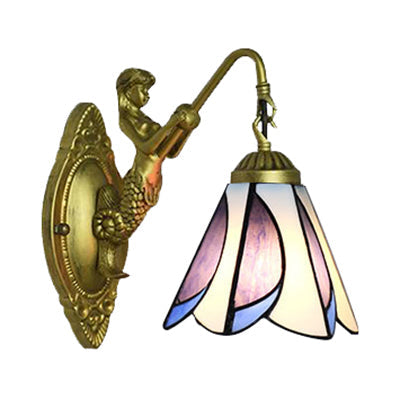 BowLift | 1 Head Petal Wall-mounted Light Tiffany Yellow/Blue-White Glass Wall Lamp With Siren Backplate