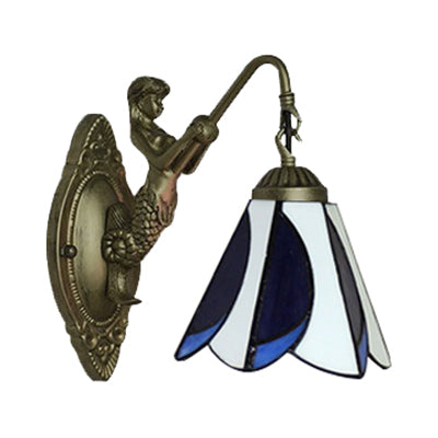 BowLift | 1 Head Petal Wall-mounted Light Tiffany Yellow/Blue-White Glass Wall Lamp With Siren Backplate