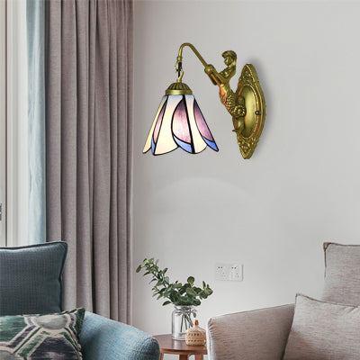 BowLift | 1 Head Petal Wall-mounted Light Tiffany Yellow/Blue-White Glass Wall Lamp With Siren Backplate