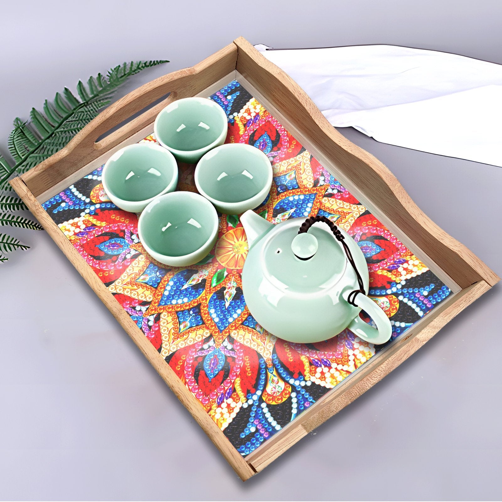 BowLift | DIY Diamond Painting Wooden Tray Food Tray with Handle Living Room Decoration Mandala Wooden Tray Kit