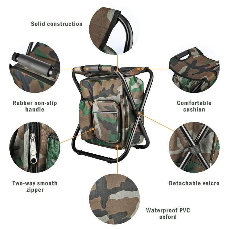 BowLift | 3-in-1 camouflage rucksack with folding chair & cooler compartment