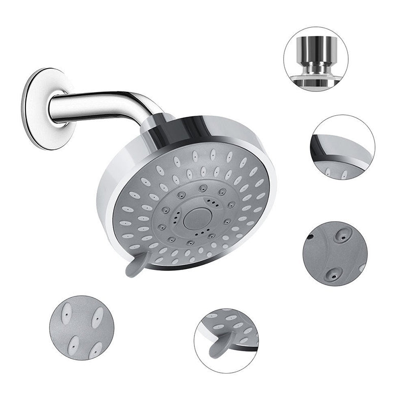 BowLift | Silver Round Fixed Shower Head Modern Style Wall Mount Shower Head