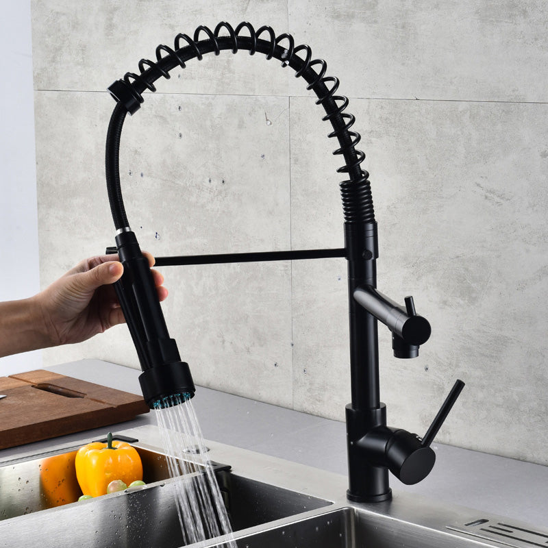 BowLift | Glam Basin Faucet Brass Lever Handles Spring Neck Three-Function Bathroom Sink Tap