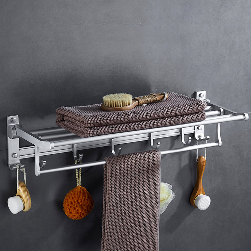 BowLift | Silver Modern Bathroom Accessory Set with Bath Shelf/Towel Rack & Bathrobe Hook