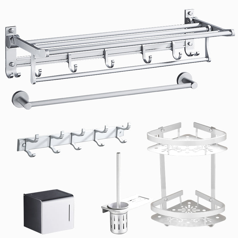 BowLift | Silver Modern Bathroom Accessory Set with Bath Shelf/Towel Rack & Bathrobe Hook