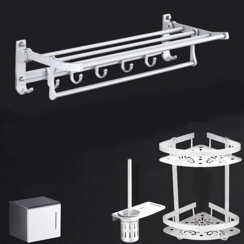 BowLift | Silver Modern Bathroom Accessory Set with Bath Shelf/Towel Rack & Bathrobe Hook