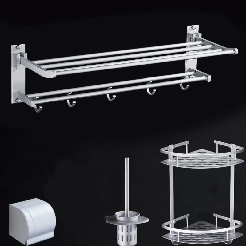 BowLift | Silver Modern Bathroom Accessory Set with Bath Shelf/Towel Rack & Bathrobe Hook