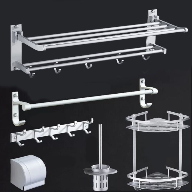 BowLift | Silver Modern Bathroom Accessory Set with Bath Shelf/Towel Rack & Bathrobe Hook