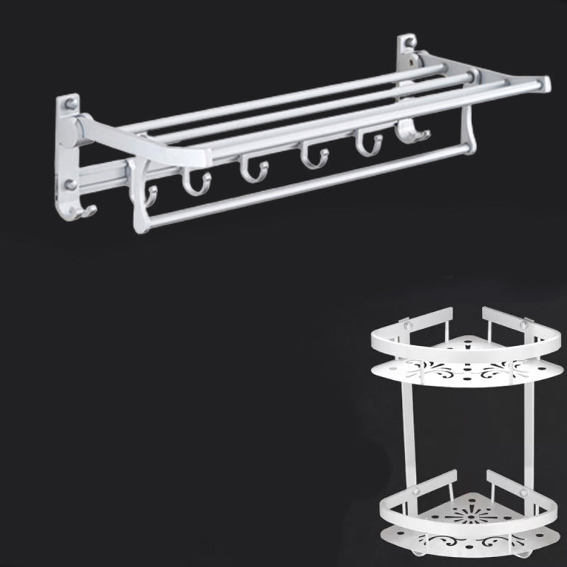 BowLift | Silver Modern Bathroom Accessory Set with Bath Shelf/Towel Rack & Bathrobe Hook