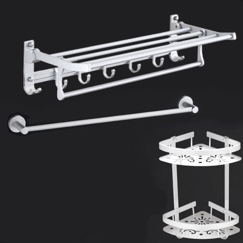 BowLift | Silver Modern Bathroom Accessory Set with Bath Shelf/Towel Rack & Bathrobe Hook